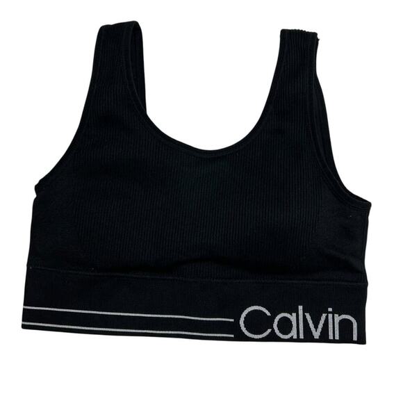 Calvin Klein Performance Sports Bra Black White Logo Athletic Gym Workout Small - Picture 1 of 5